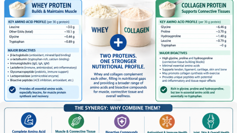 Graphic showing benefits of combining whey and collagen